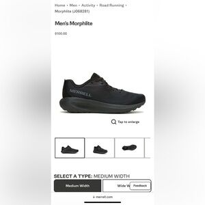 Merrell Black Morphlite  Athletic Shoes Mens 13